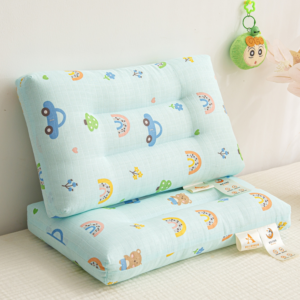 91家纺网 家纺一手货源 找家纺 织布人 2025新款枕芯A类全棉双层纱婴幼儿童枕头午睡枕学生宿舍专用枕芯 A类婴幼儿童枕-汽车小熊