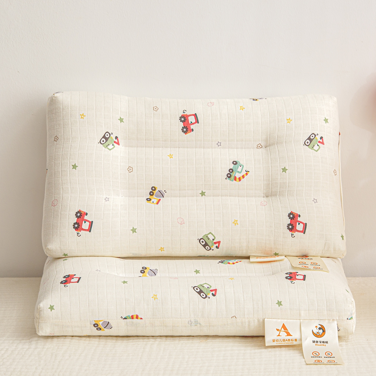 91家纺网 家纺一手货源 找家纺 织布人 2025新款枕芯A类全棉双层纱婴幼儿童枕头午睡枕学生宿舍专用枕芯 A类婴幼儿童枕-挖机