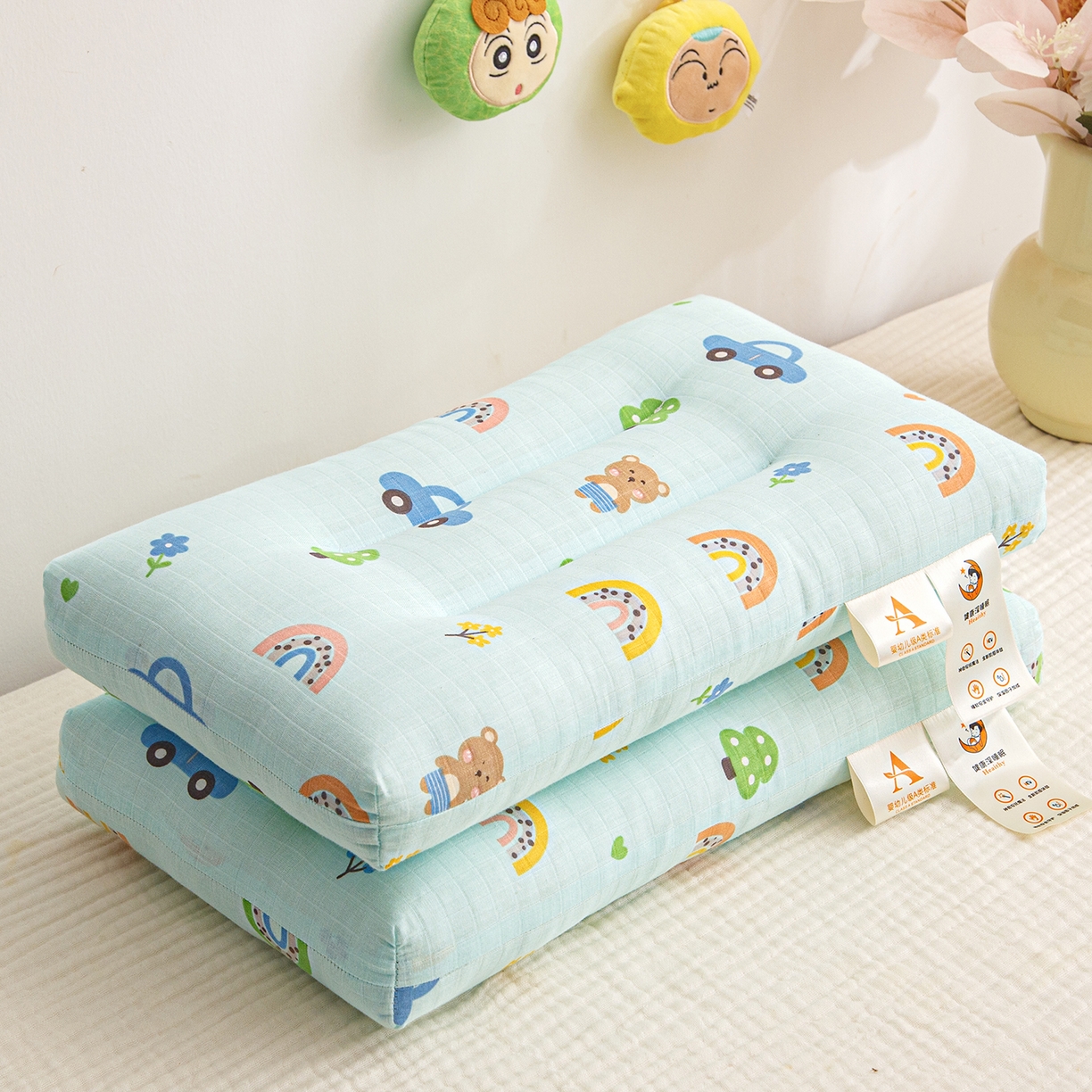 织布人 2025新款枕芯A类全棉双层纱婴幼儿童枕头午睡枕学生宿舍专用枕芯 A类婴幼儿童枕-汽车小熊