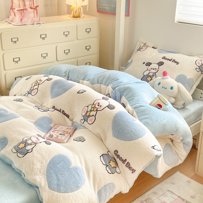 91家纺网 家纺一手货源 找家纺 川悦生活 2025新款立体雪花绒印花四件套学生床系列二场景一 快乐西高地