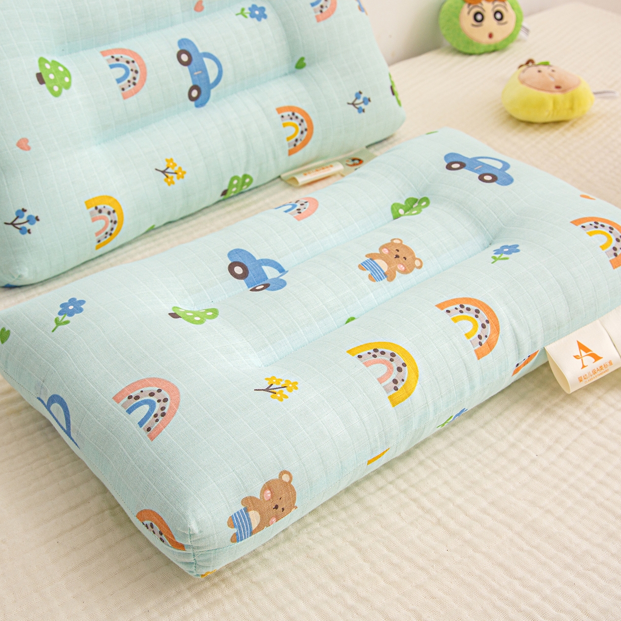 91家纺网 家纺一手货源 找家纺 织布人 2025新款枕芯A类全棉双层纱婴幼儿童枕头午睡枕学生宿舍专用枕芯 A类婴幼儿童枕-汽车小熊