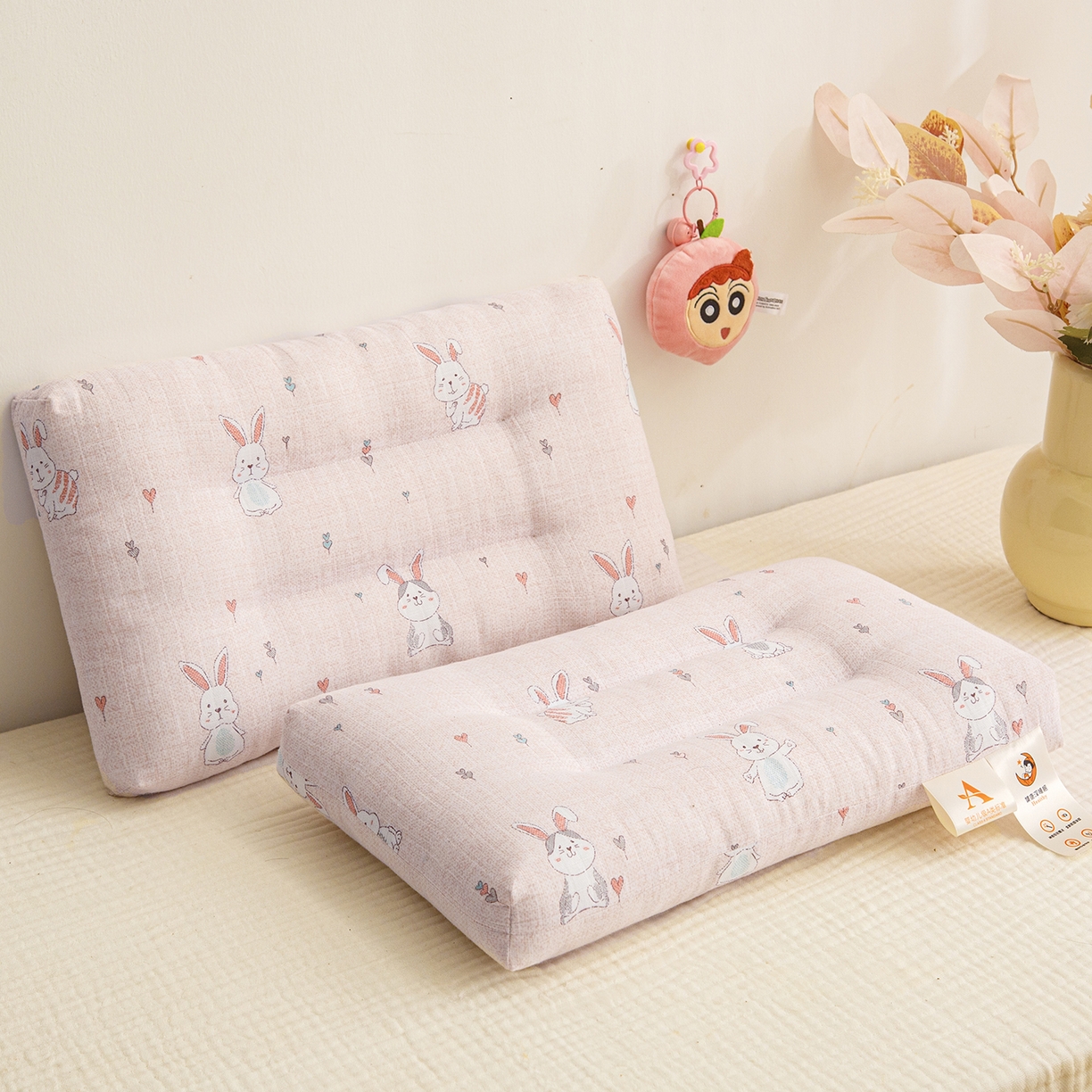 91家纺网 家纺一手货源 找家纺 织布人 2025新款枕芯A类全棉双层纱婴幼儿童枕头午睡枕学生宿舍专用枕芯 A类婴幼儿童枕-爱心小兔