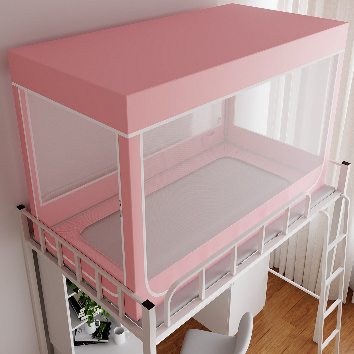 91家纺网 家纺一手货源 找家纺 新太阳蚊帐2025新款纯色简约宿舍蚊帐 简约粉