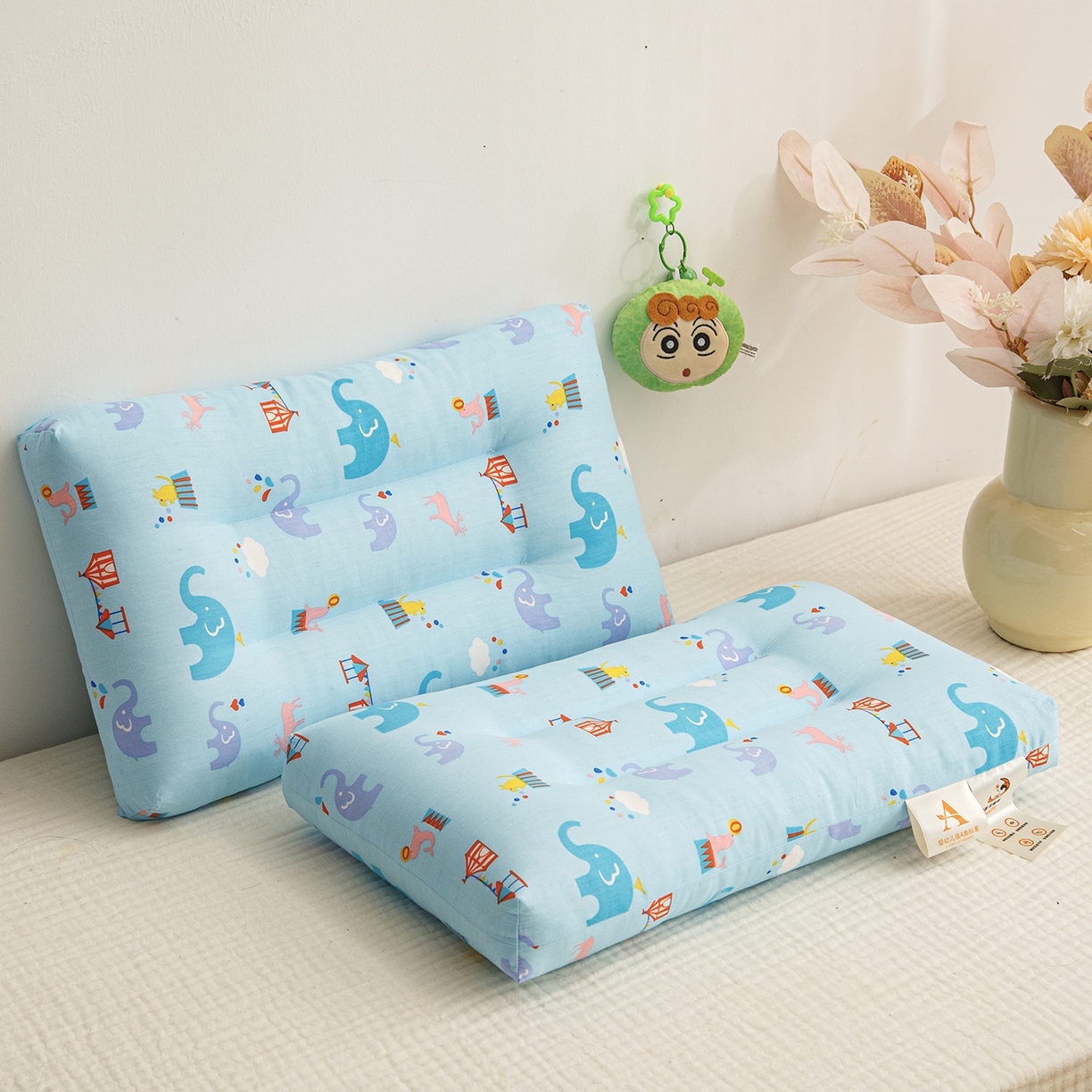 91家纺网 家纺一手货源 找家纺 织布人 2025新款枕芯A类全棉双层纱婴幼儿童枕头午睡枕学生宿舍专用枕芯 A类婴幼儿童枕-小象