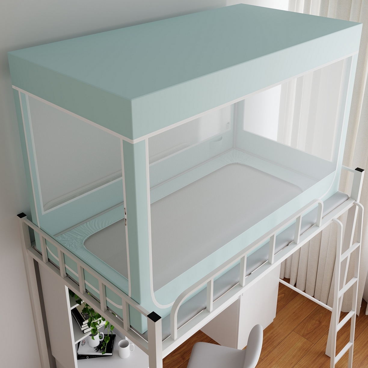 91家纺网 家纺一手货源 找家纺 新太阳蚊帐2025新款纯色简约宿舍蚊帐 简约湖绿