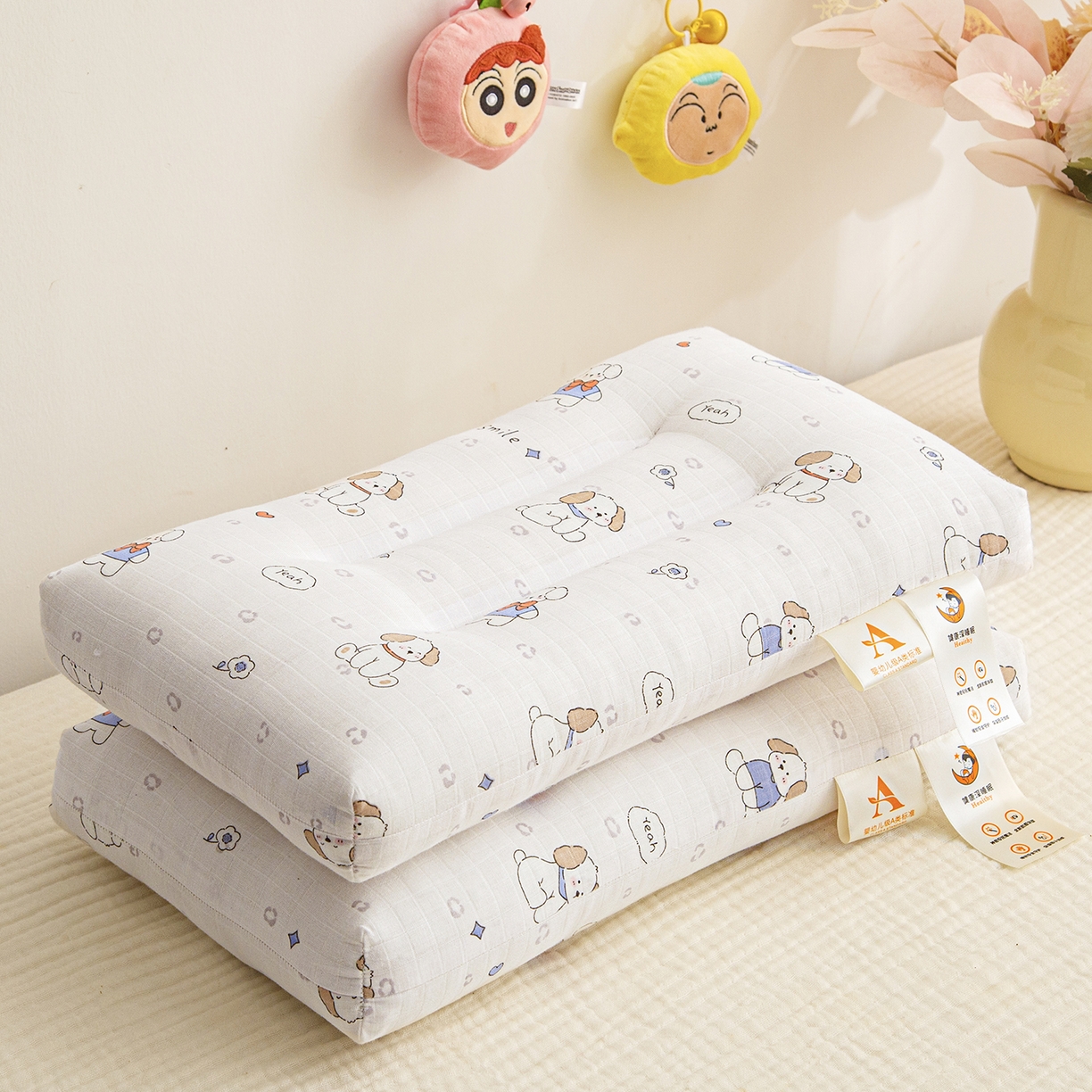 织布人 2025新款枕芯A类全棉双层纱婴幼儿童枕头午睡枕学生宿舍专用枕芯 A类婴幼儿童枕-萌萌狗