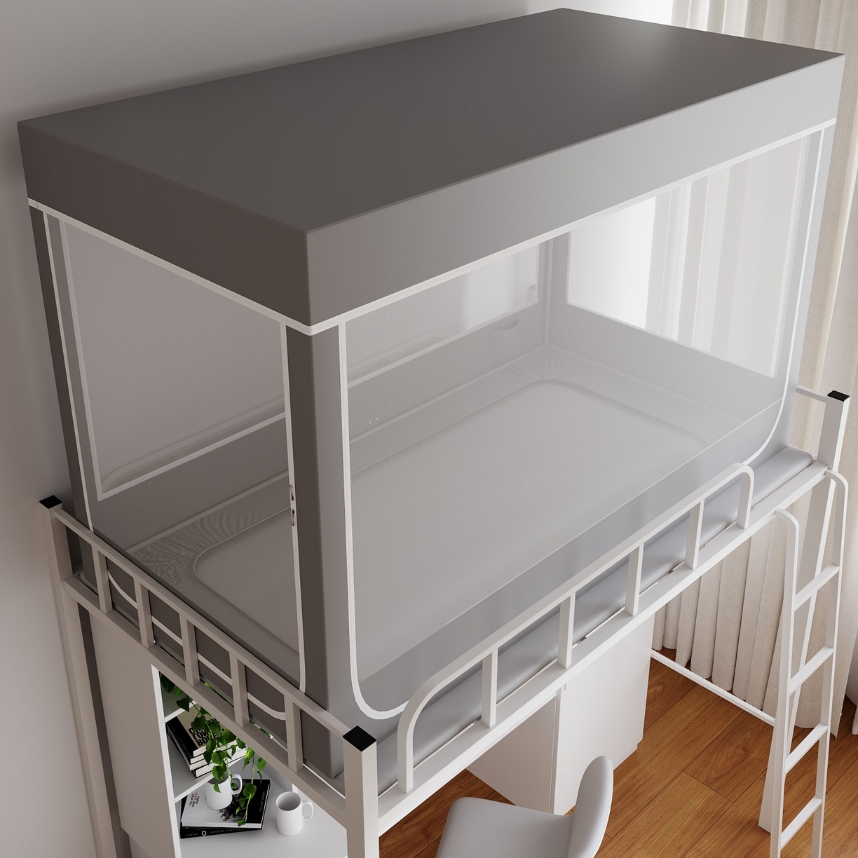 91家纺网 家纺一手货源 找家纺 新太阳蚊帐2025新款纯色简约宿舍蚊帐 简约灰