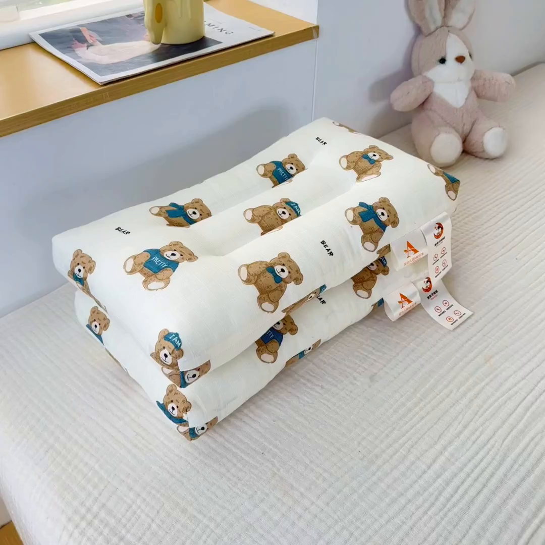 91家纺网 家纺一手货源 找家纺 织布人 2025新款枕芯A类全棉双层纱婴幼儿童枕头午睡枕学生宿舍专用枕芯 A类婴幼儿童枕-绅士熊