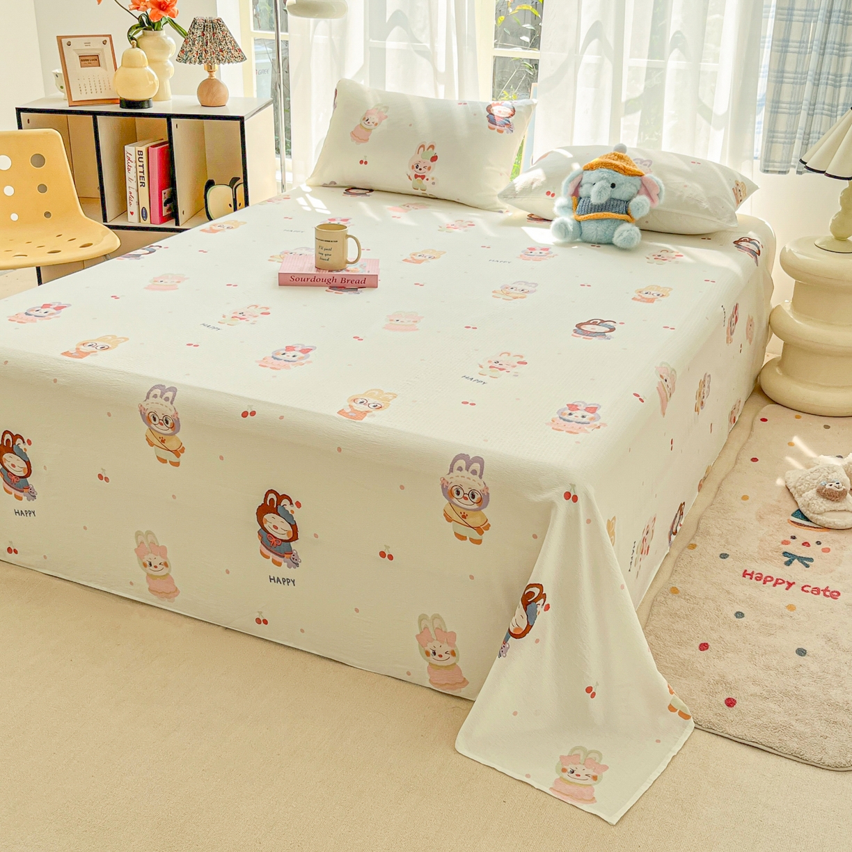 91家纺网 家纺一手货源 找家纺 （总）韩巢家纺 2025新款双层纱儿童卡通风床单寝室单人学生宿舍单床单床单单件单品床单