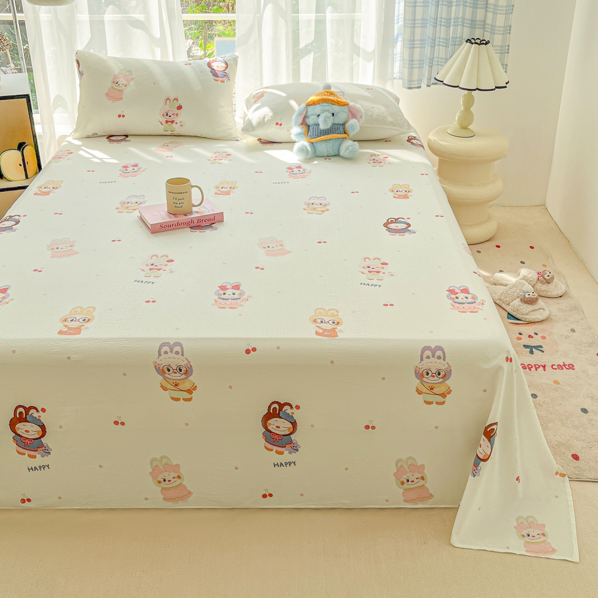 91家纺网 家纺一手货源 找家纺 （总）韩巢家纺 2025新款双层纱儿童卡通风床单寝室单人学生宿舍单床单床单单件单品床单
