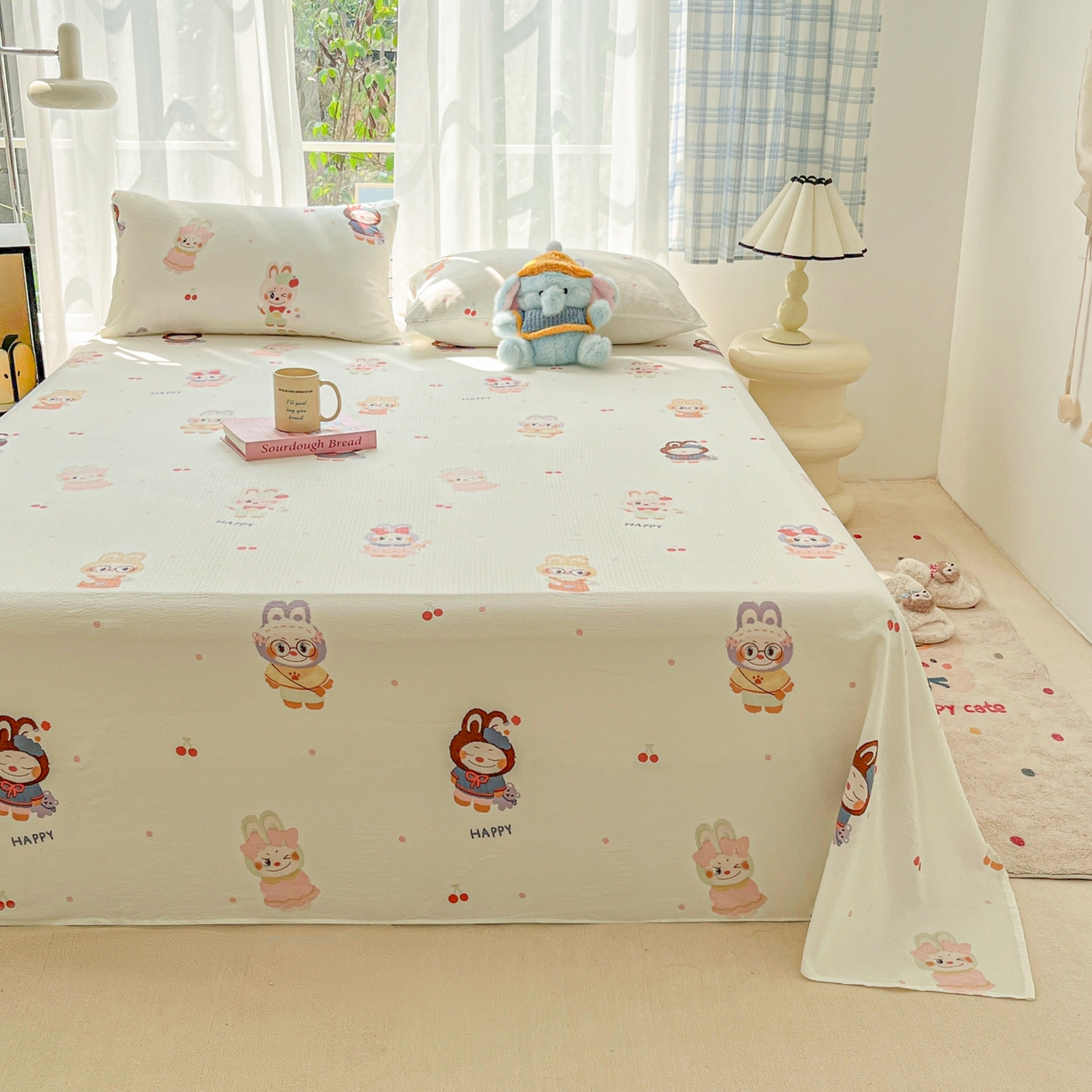 91家纺网 家纺一手货源 找家纺 （总）韩巢家纺 2025新款双层纱儿童卡通风床单寝室单人学生宿舍单床单床单单件单品床单