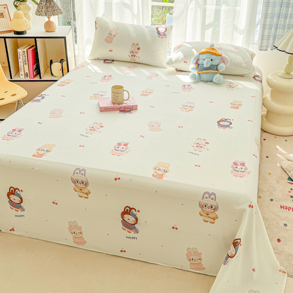 91家纺网 家纺一手货源 找家纺 （总）韩巢家纺 2025新款双层纱儿童卡通风床单寝室单人学生宿舍单床单床单单件单品床单