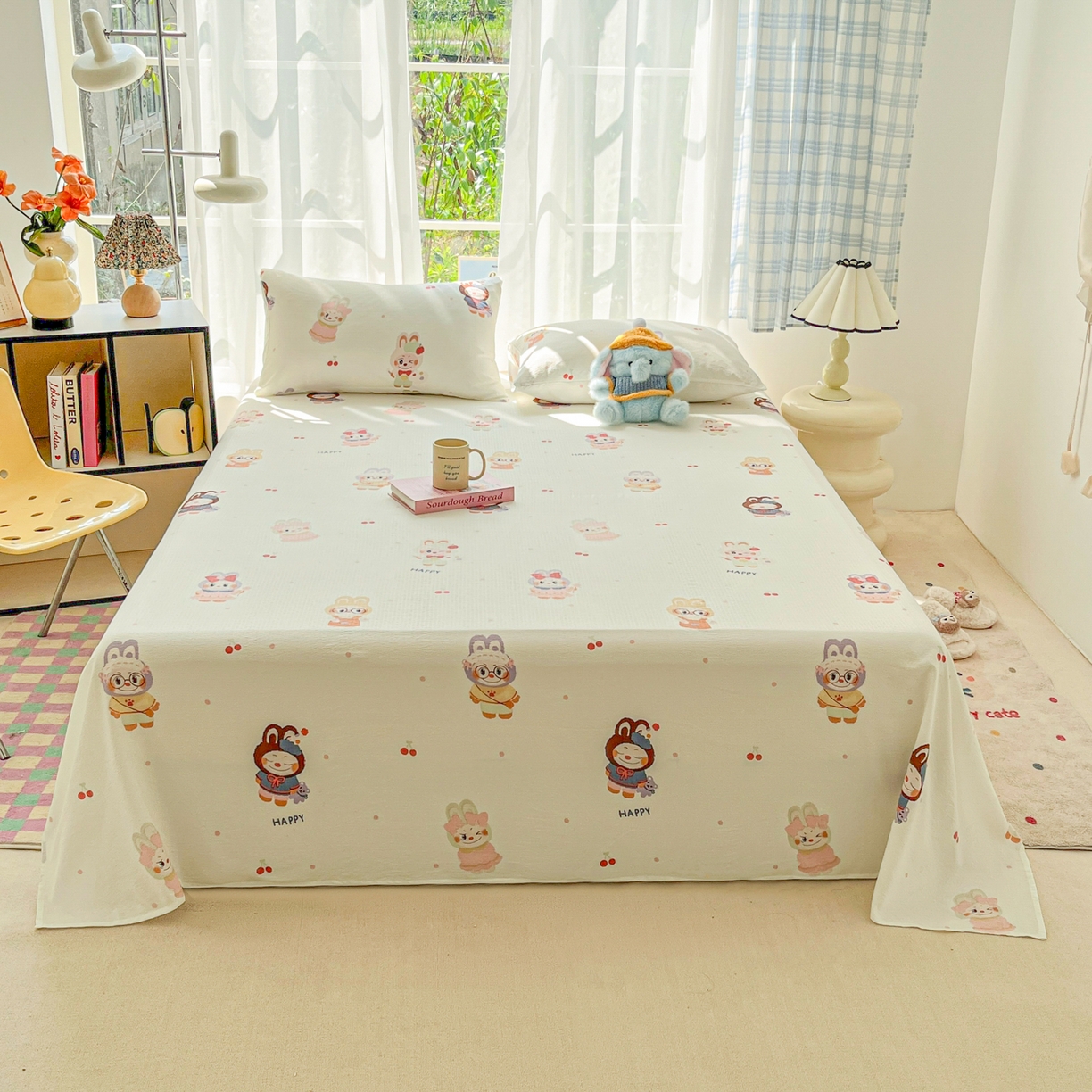 91家纺网 家纺一手货源 找家纺 （总）韩巢家纺 2025新款双层纱儿童卡通风床单寝室单人学生宿舍单床单床单单件单品床单