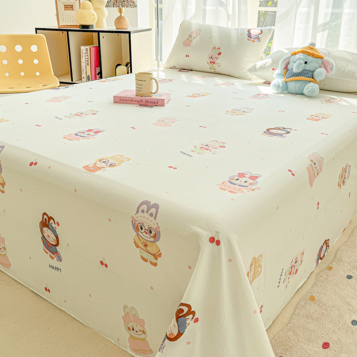 91家纺网 家纺一手货源 找家纺 （总）韩巢家纺 2025新款双层纱儿童卡通风床单寝室单人学生宿舍单床单床单单件单品床单