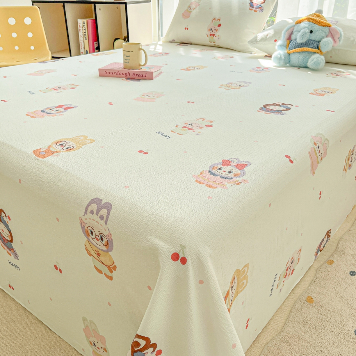 91家纺网 家纺一手货源 找家纺 （总）韩巢家纺 2025新款双层纱儿童卡通风床单寝室单人学生宿舍单床单床单单件单品床单