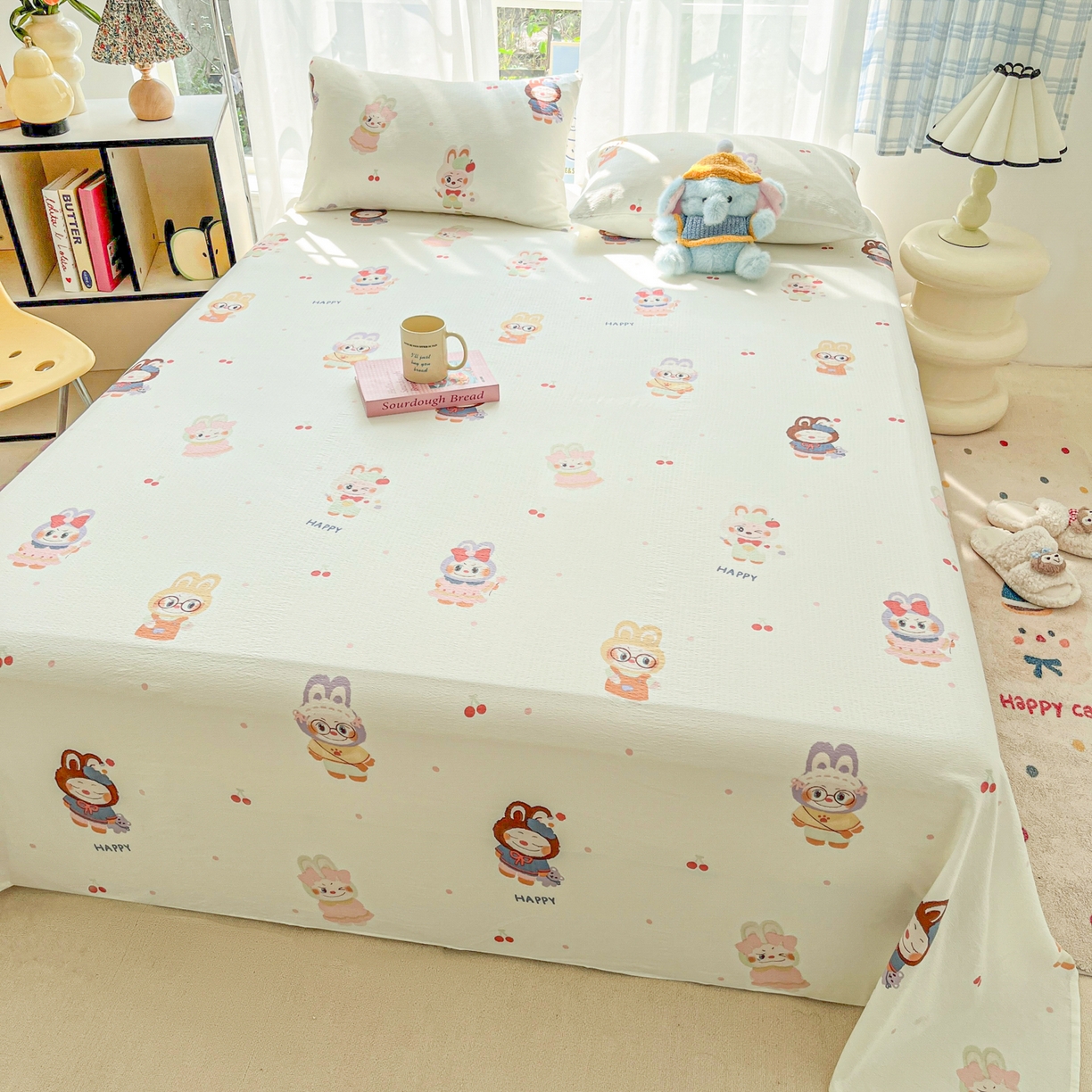91家纺网 家纺一手货源 找家纺 （总）韩巢家纺 2025新款双层纱儿童卡通风床单寝室单人学生宿舍单床单床单单件单品床单
