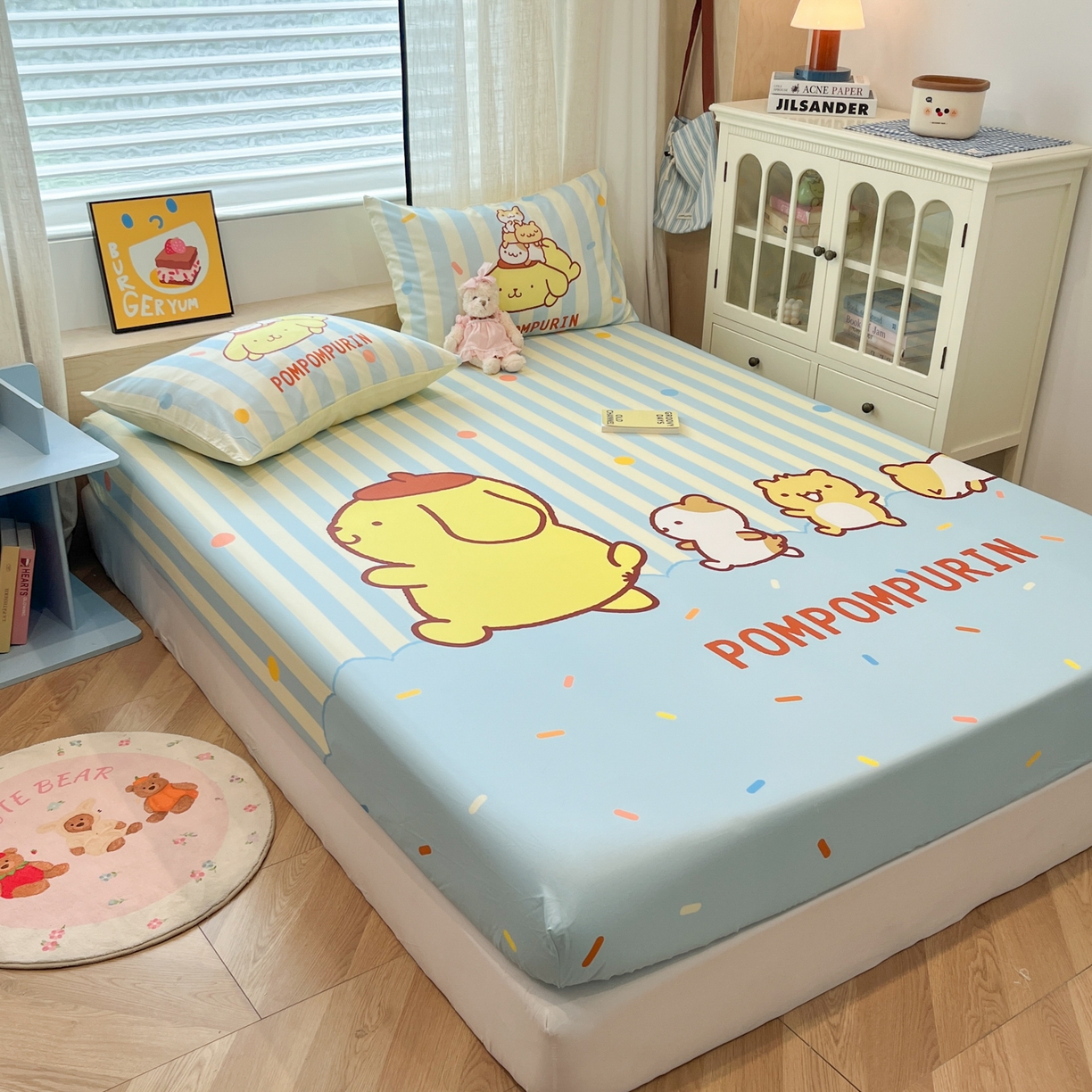 91家纺网 家纺一手货源 找家纺 金爱家 2025新款三丽鸥全棉床笠 单品纯棉-布丁狗伙伴