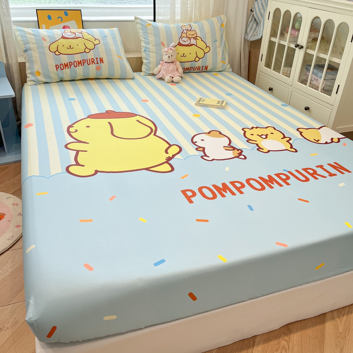 91家纺网 家纺一手货源 找家纺 金爱家 2025新款三丽鸥全棉床笠 单品纯棉-布丁狗伙伴