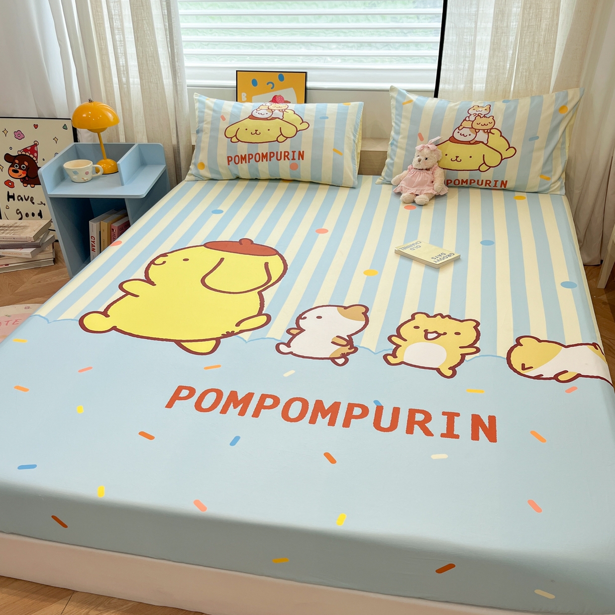 91家纺网 家纺一手货源 找家纺 金爱家 2025新款三丽鸥全棉床笠 单品纯棉-布丁狗伙伴