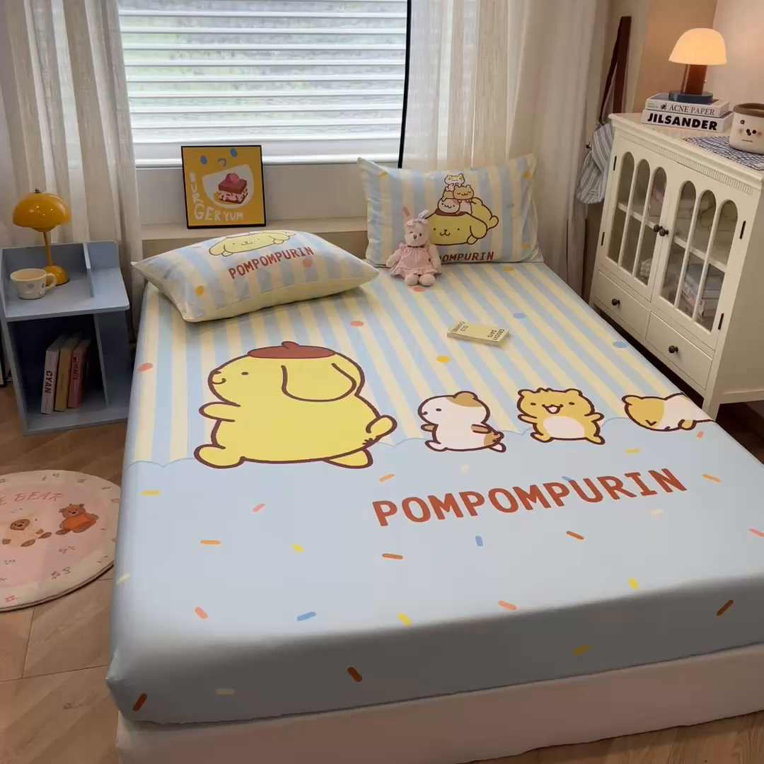 91家纺网 家纺一手货源 找家纺 金爱家 2025新款三丽鸥全棉床笠 单品纯棉-布丁狗伙伴