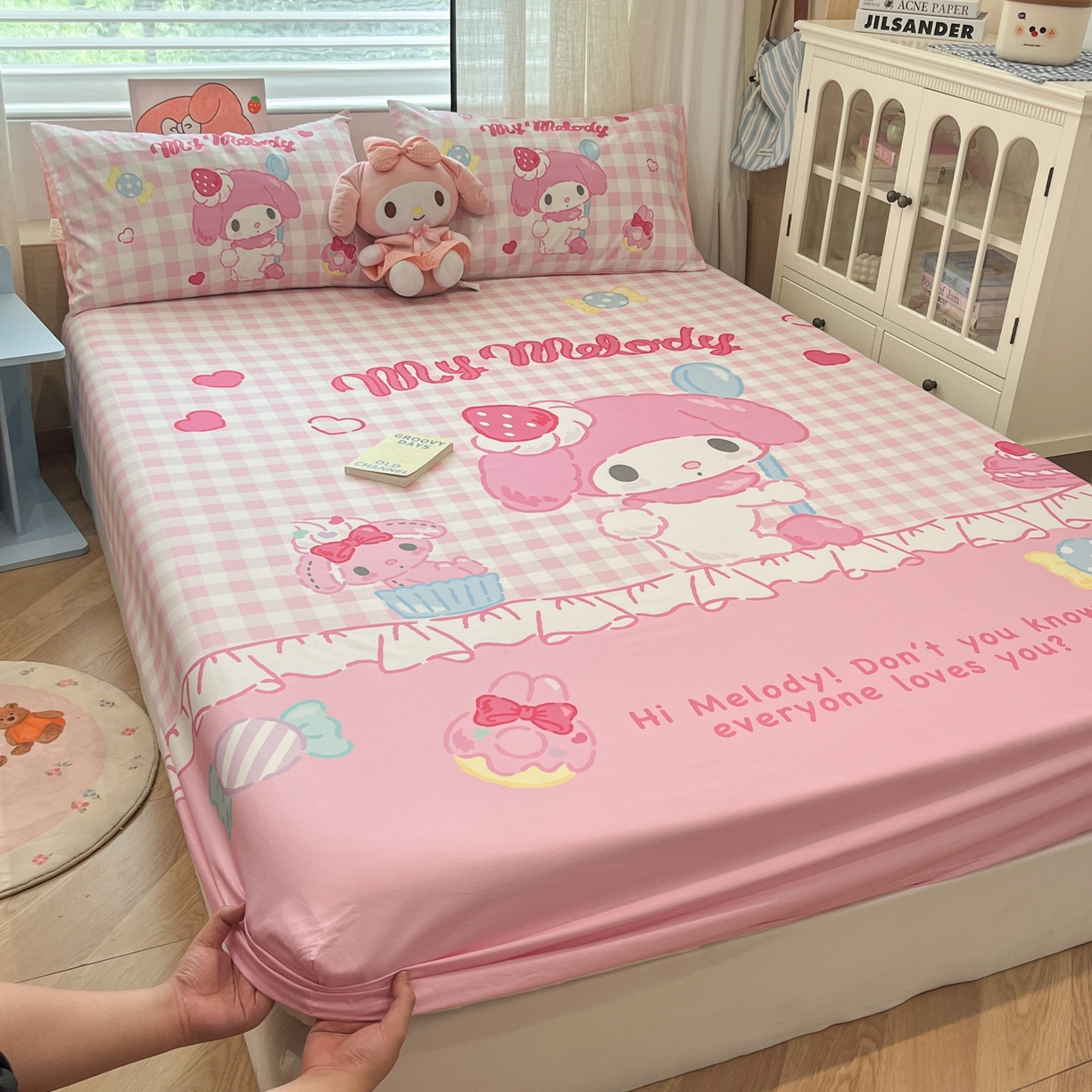 91家纺网 家纺一手货源 找家纺 金爱家 2025新款三丽鸥全棉床笠 单品纯棉-星戴美乐蒂