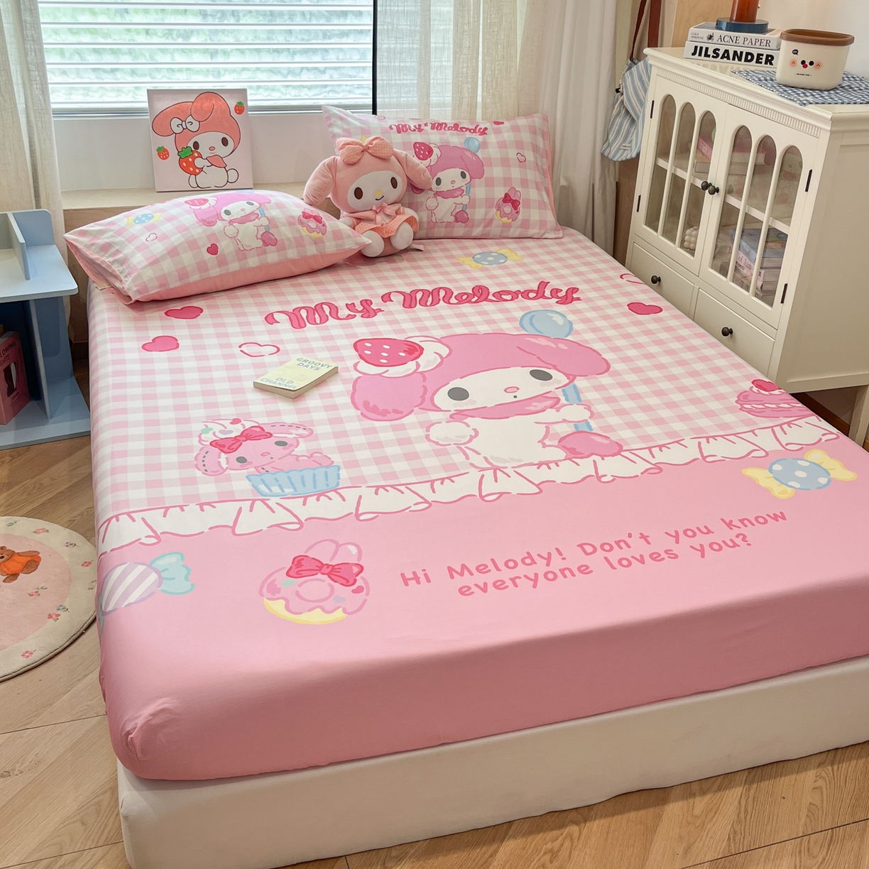 91家纺网 家纺一手货源 找家纺 金爱家 2025新款三丽鸥全棉床笠 单品纯棉-星戴美乐蒂