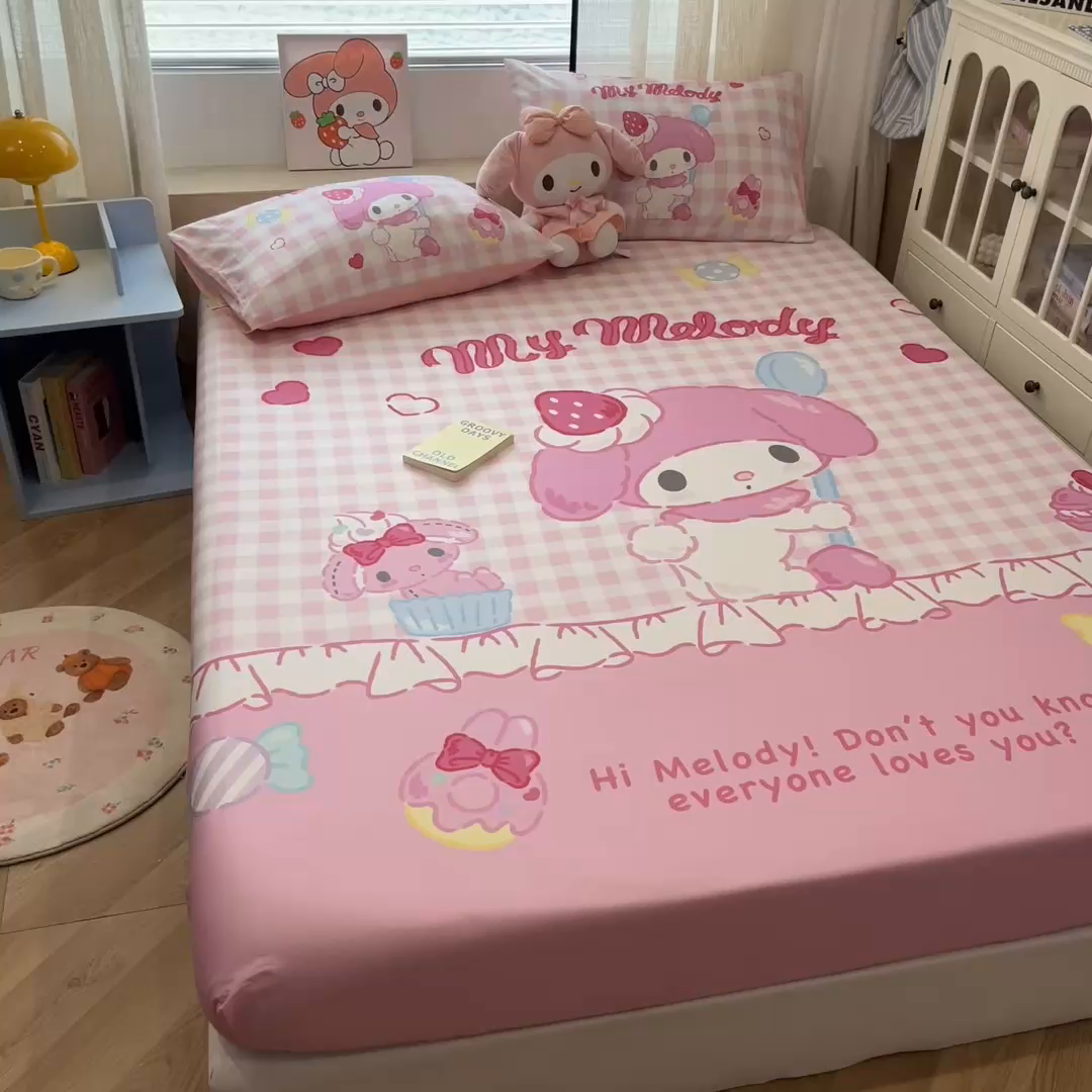 91家纺网 家纺一手货源 找家纺 金爱家 2025新款三丽鸥全棉床笠 单品纯棉-星戴美乐蒂