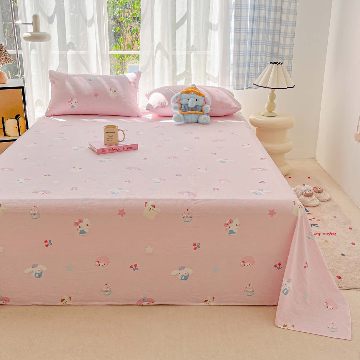 91家纺网 家纺一手货源 找家纺 韩巢家纺 2025新款双层纱儿童卡通风床单寝室单人学生宿舍单床单床单单件单品床单 萌物家族