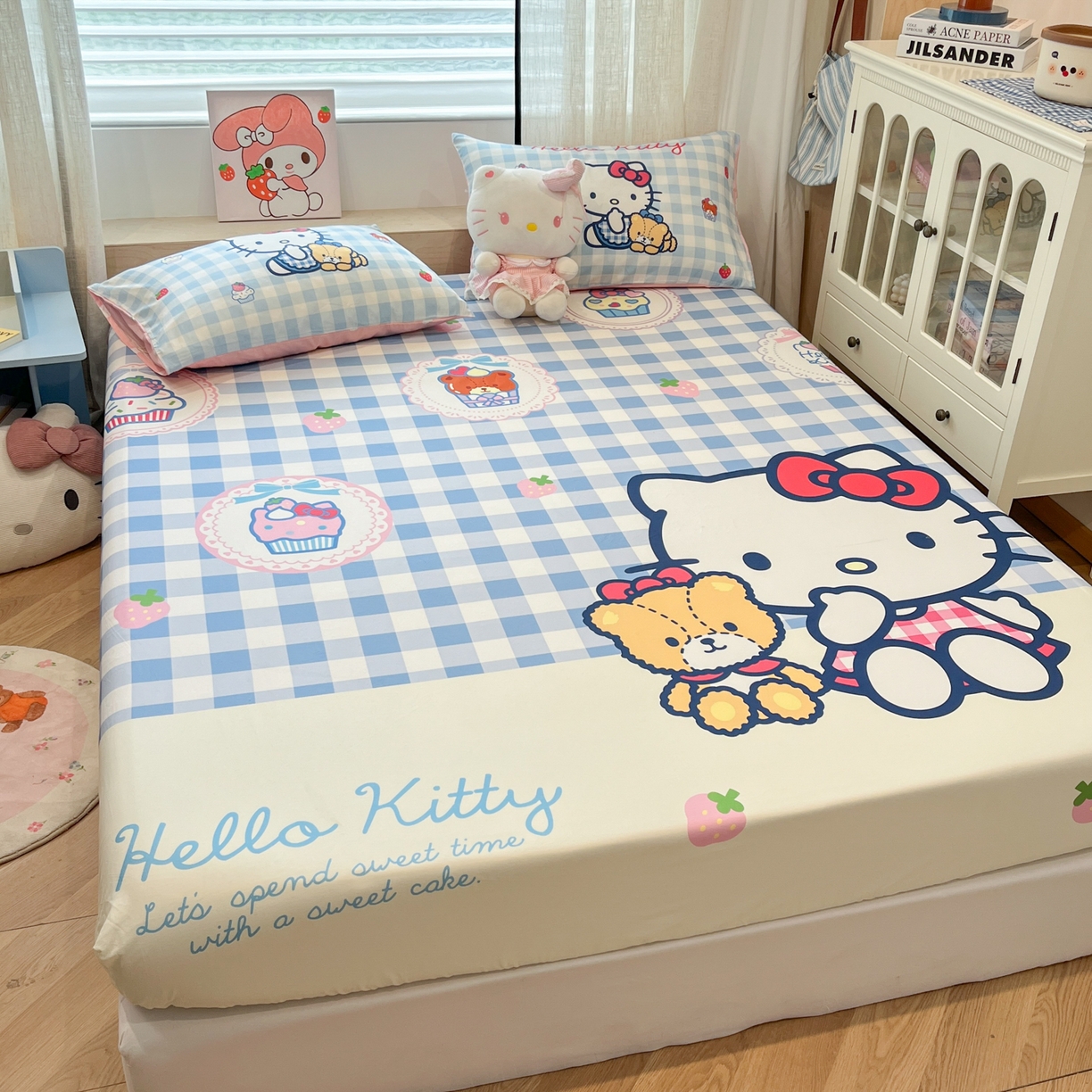 91家纺网 家纺一手货源 找家纺 金爱家 2025新款三丽鸥全棉床笠 单品纯棉-kt和熊