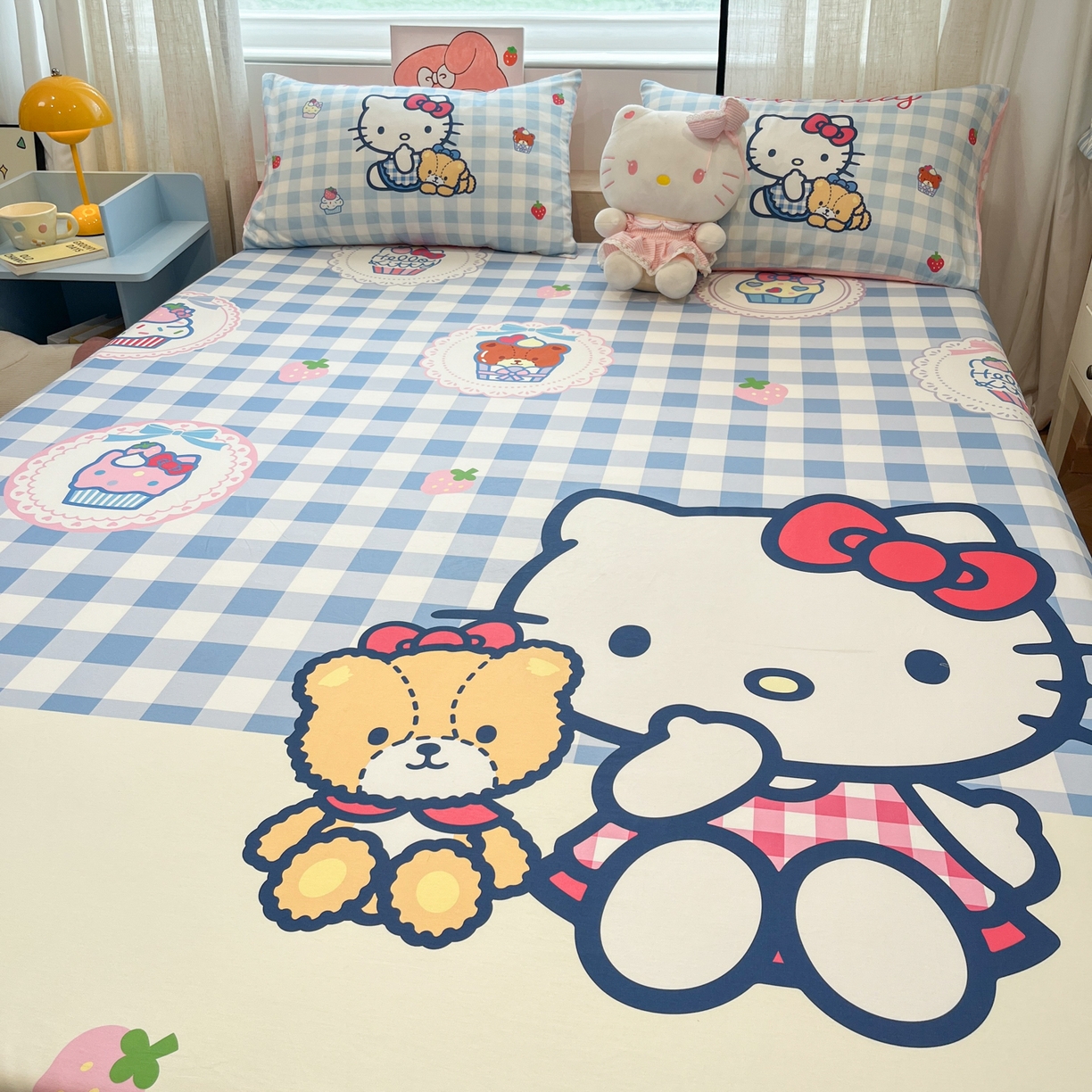 91家纺网 家纺一手货源 找家纺 金爱家 2025新款三丽鸥全棉床笠 单品纯棉-kt和熊