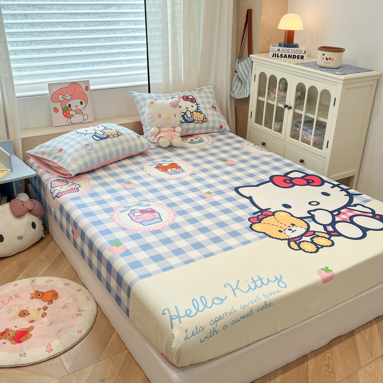 91家纺网 家纺一手货源 找家纺 金爱家 2025新款三丽鸥全棉床笠 单品纯棉-kt和熊