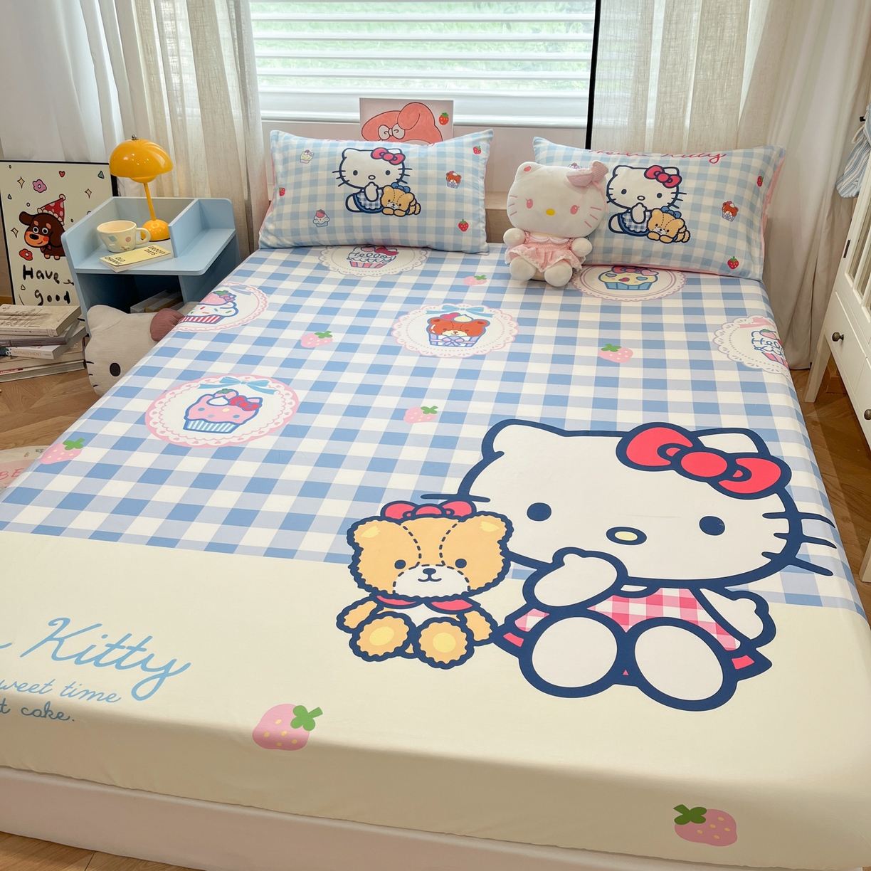 91家纺网 家纺一手货源 找家纺 金爱家 2025新款三丽鸥全棉床笠 单品纯棉-kt和熊