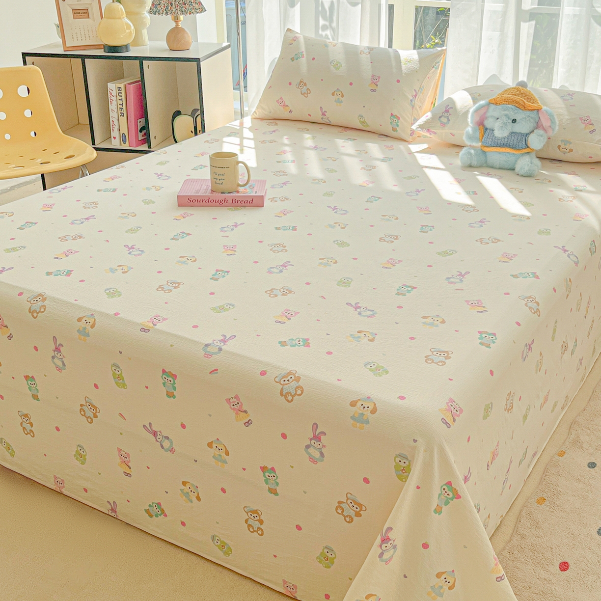 91家纺网 家纺一手货源 找家纺 韩巢家纺 2025新款双层纱儿童卡通风床单寝室单人学生宿舍单床单床单单件单品床单 七宝