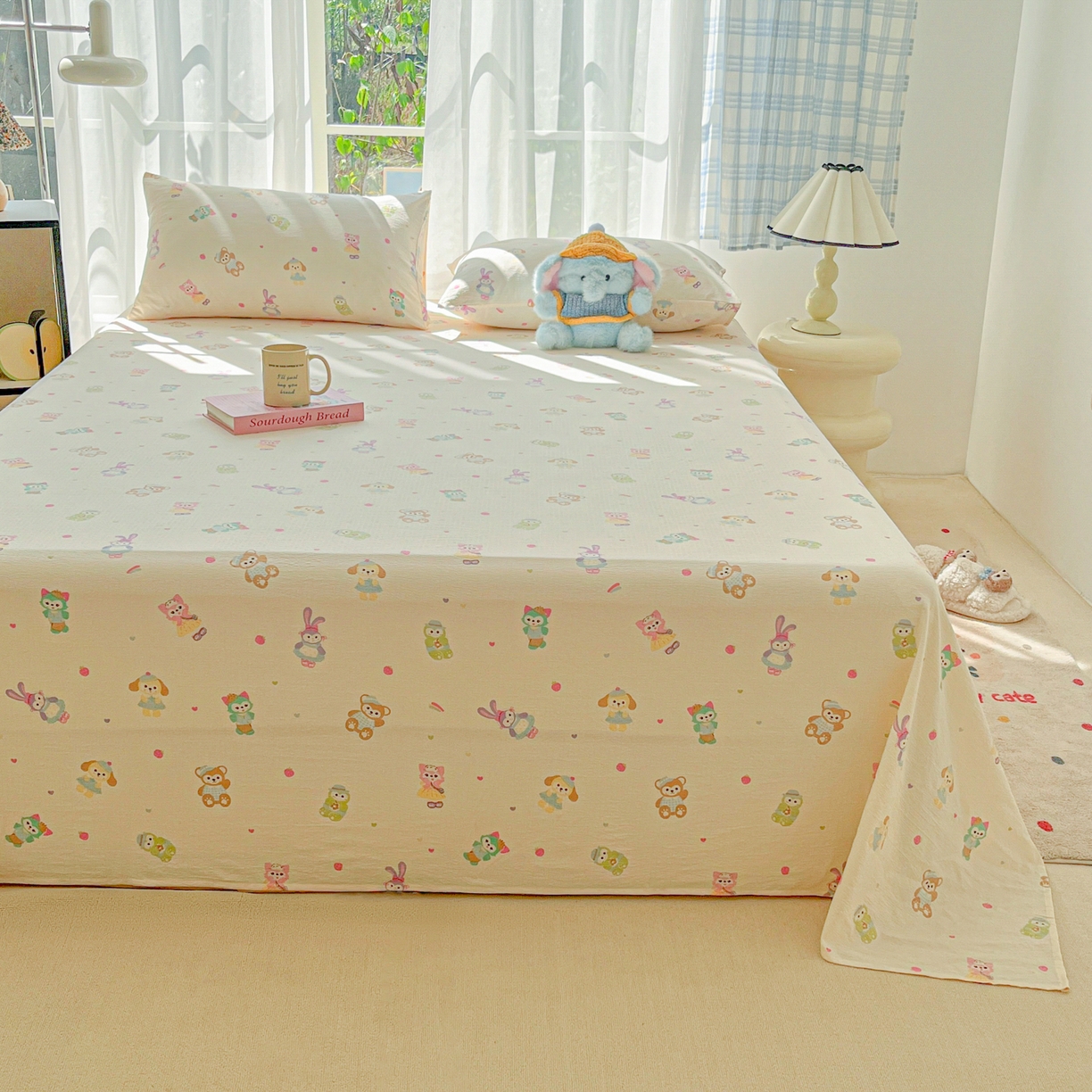 91家纺网 家纺一手货源 找家纺 韩巢家纺 2025新款双层纱儿童卡通风床单寝室单人学生宿舍单床单床单单件单品床单 七宝