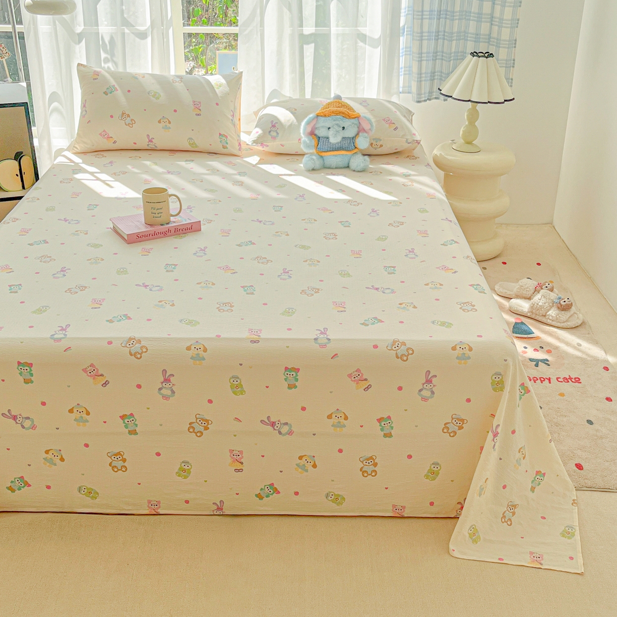 91家纺网 家纺一手货源 找家纺 韩巢家纺 2025新款双层纱儿童卡通风床单寝室单人学生宿舍单床单床单单件单品床单 七宝