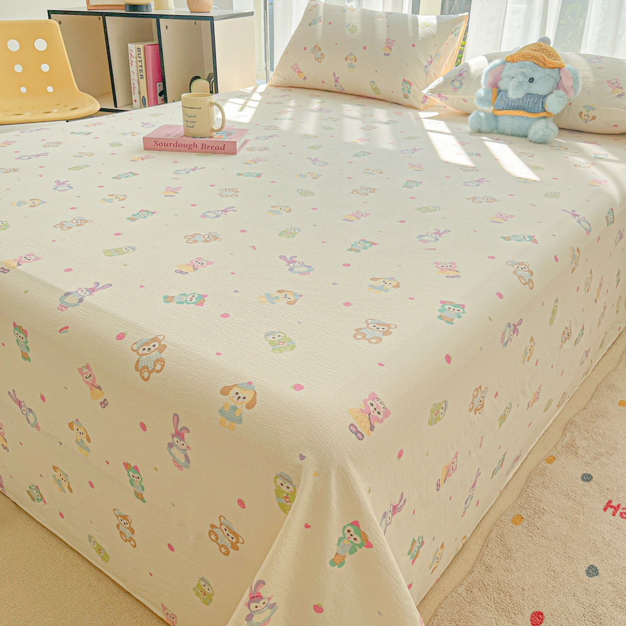 91家纺网 家纺一手货源 找家纺 韩巢家纺 2025新款双层纱儿童卡通风床单寝室单人学生宿舍单床单床单单件单品床单 七宝