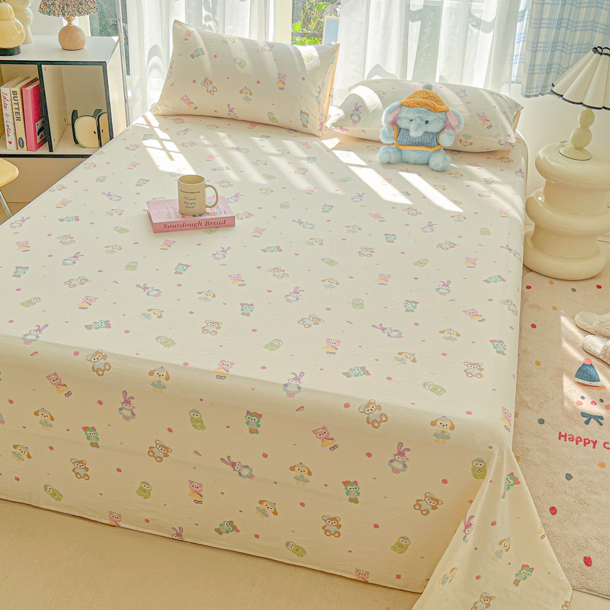 91家纺网 家纺一手货源 找家纺 韩巢家纺 2025新款双层纱儿童卡通风床单寝室单人学生宿舍单床单床单单件单品床单 七宝