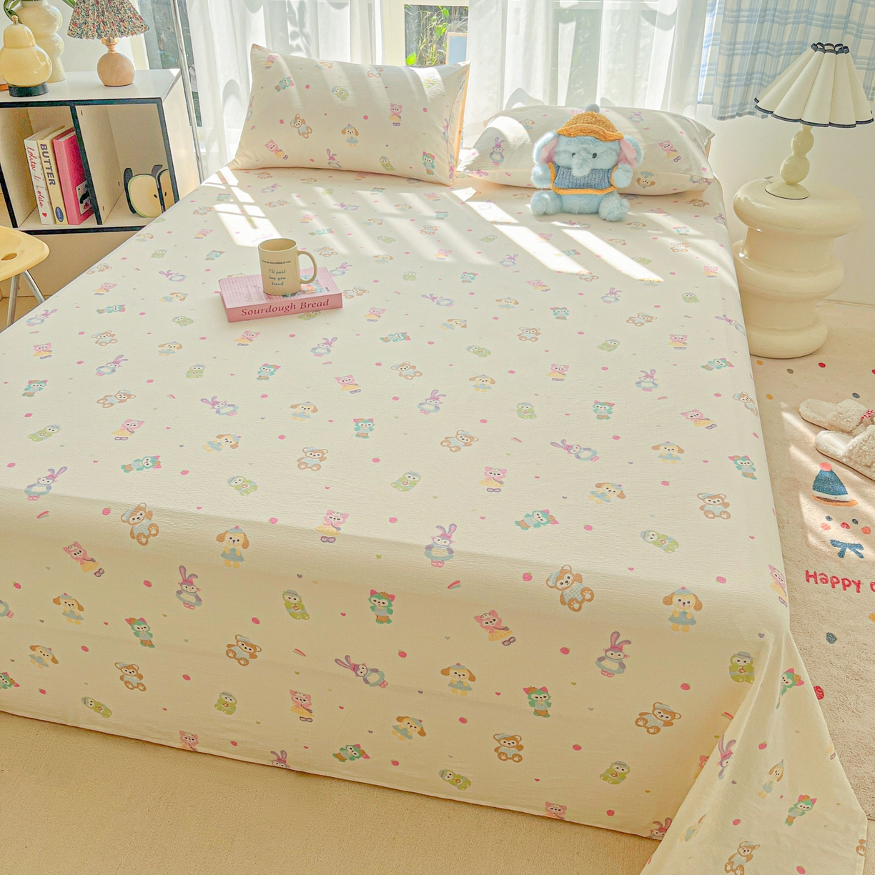 91家纺网 家纺一手货源 找家纺 韩巢家纺 2025新款双层纱儿童卡通风床单寝室单人学生宿舍单床单床单单件单品床单 七宝