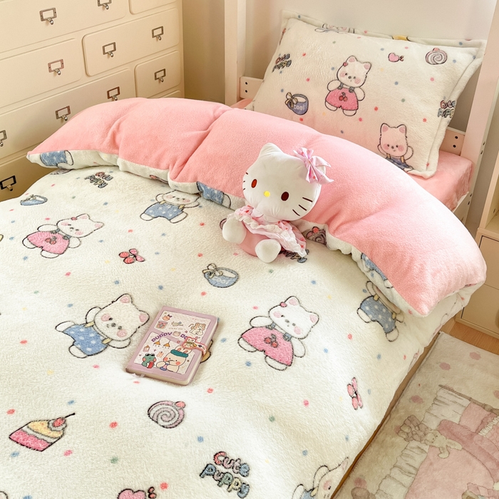 川悦生活 2025新款立体雪花绒印花四件套学生床系列二场景一 派对西高地