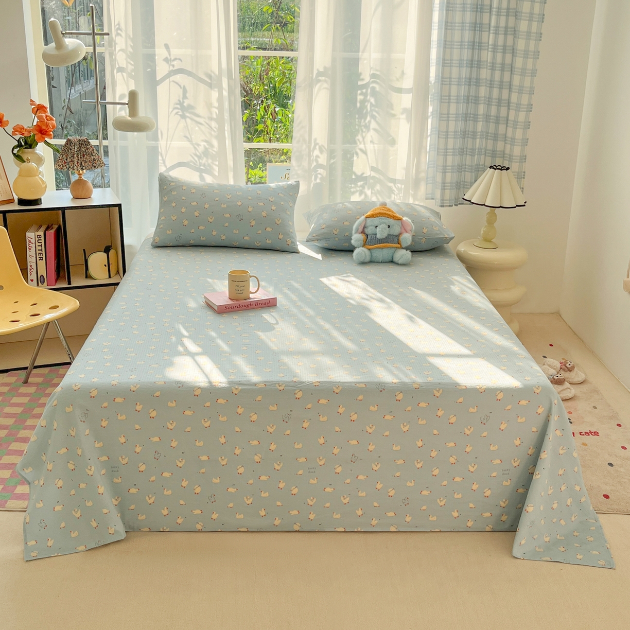 91家纺网 家纺一手货源 找家纺 韩巢家纺 2025新款双层纱儿童卡通风床单寝室单人学生宿舍单床单床单单件单品床单 向天歌大鹅