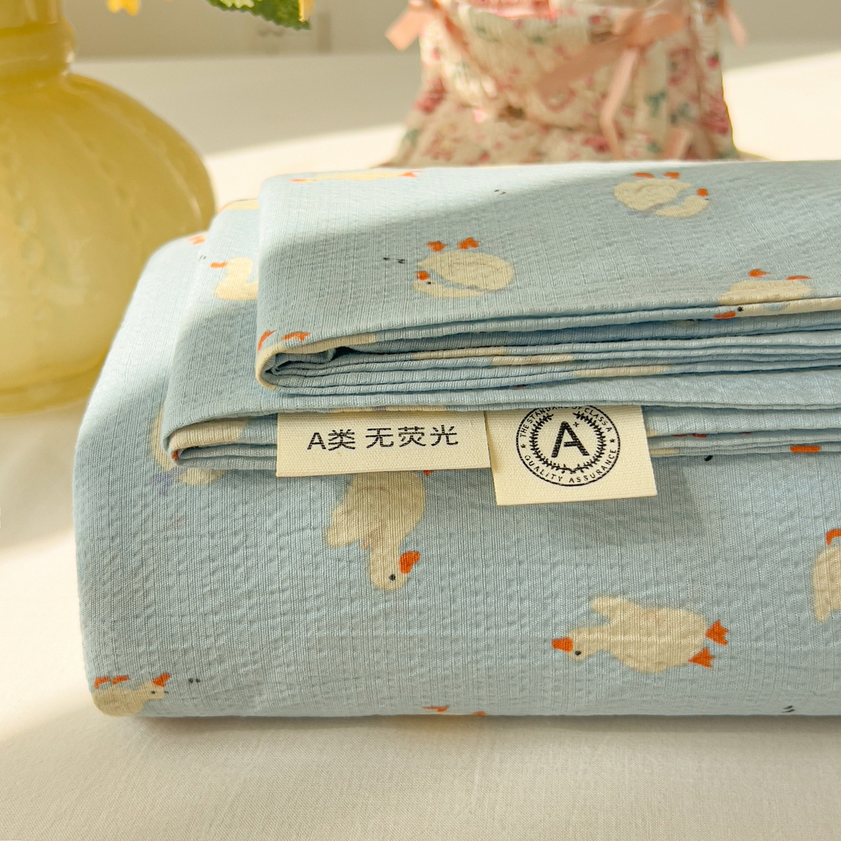 91家纺网 家纺一手货源 找家纺 韩巢家纺 2025新款双层纱儿童卡通风床单寝室单人学生宿舍单床单床单单件单品床单 向天歌大鹅