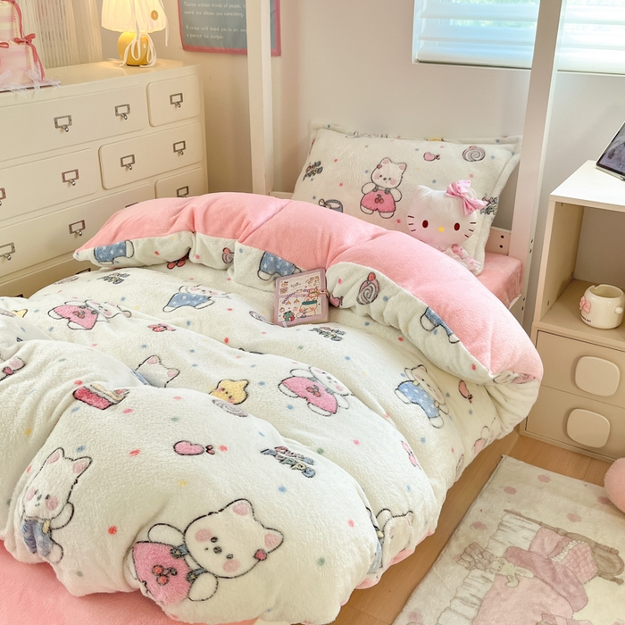 91家纺网 家纺一手货源 找家纺 川悦生活 2025新款立体雪花绒印花四件套学生床系列二场景一 派对西高地