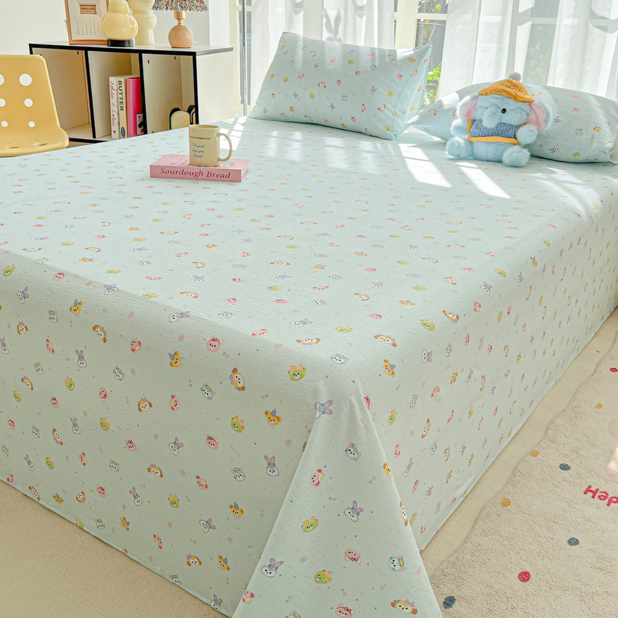 91家纺网 家纺一手货源 找家纺 韩巢家纺 2025新款双层纱儿童卡通风床单寝室单人学生宿舍单床单床单单件单品床单 绒毛摇滚