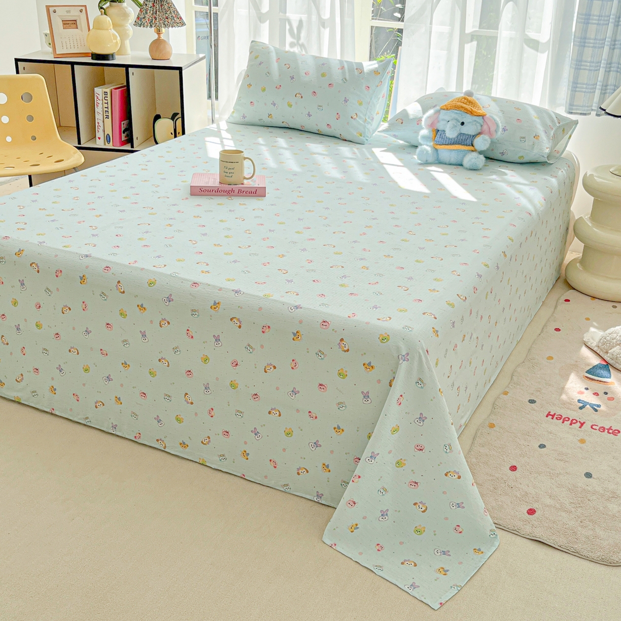 91家纺网 家纺一手货源 找家纺 韩巢家纺 2025新款双层纱儿童卡通风床单寝室单人学生宿舍单床单床单单件单品床单 绒毛摇滚