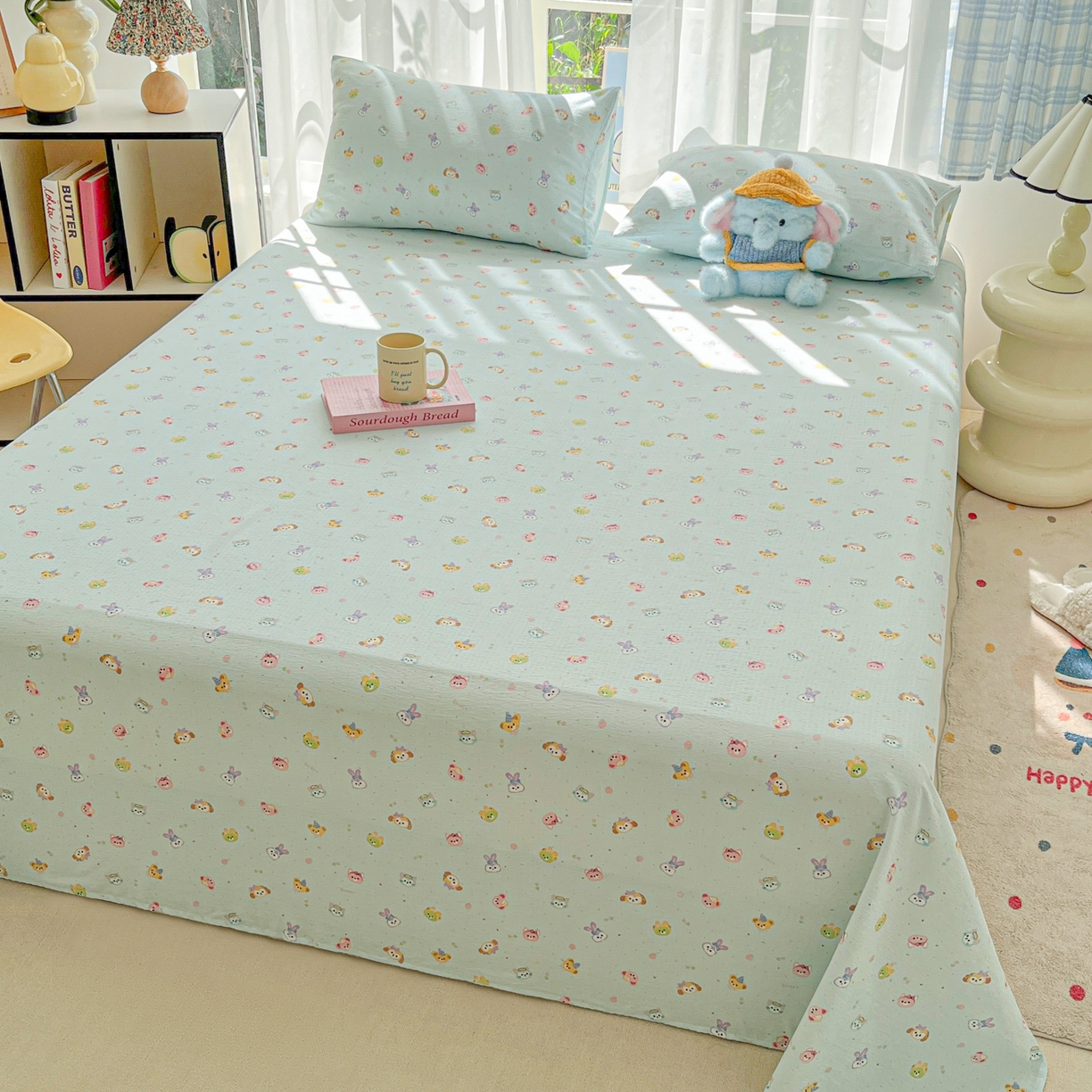 91家纺网 家纺一手货源 找家纺 韩巢家纺 2025新款双层纱儿童卡通风床单寝室单人学生宿舍单床单床单单件单品床单 绒毛摇滚