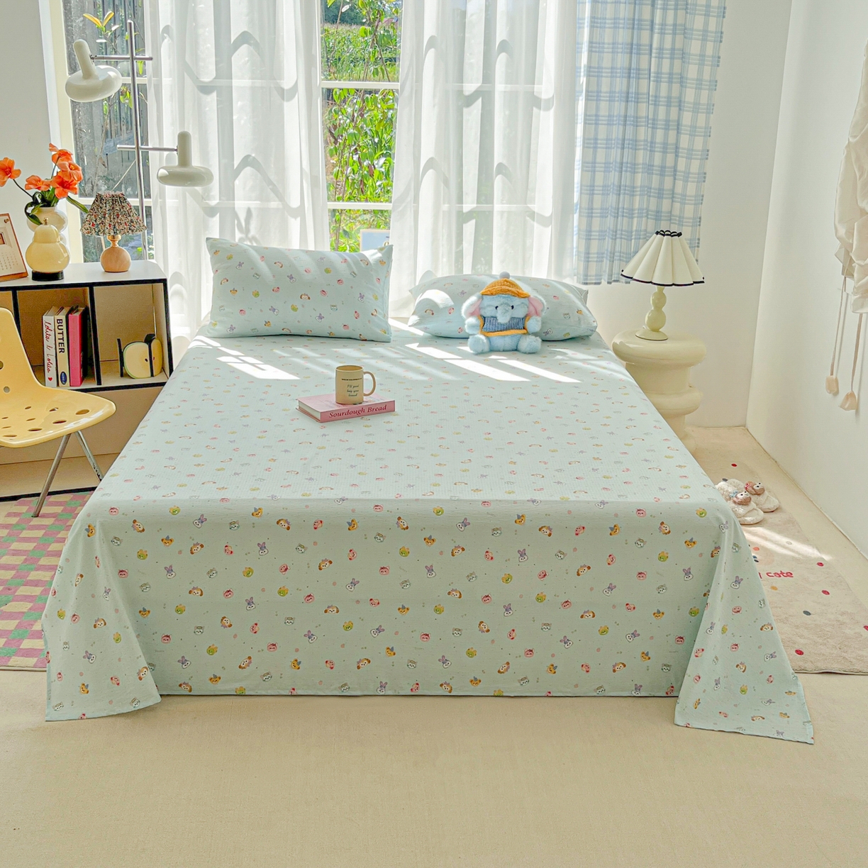 91家纺网 家纺一手货源 找家纺 韩巢家纺 2025新款双层纱儿童卡通风床单寝室单人学生宿舍单床单床单单件单品床单 绒毛摇滚