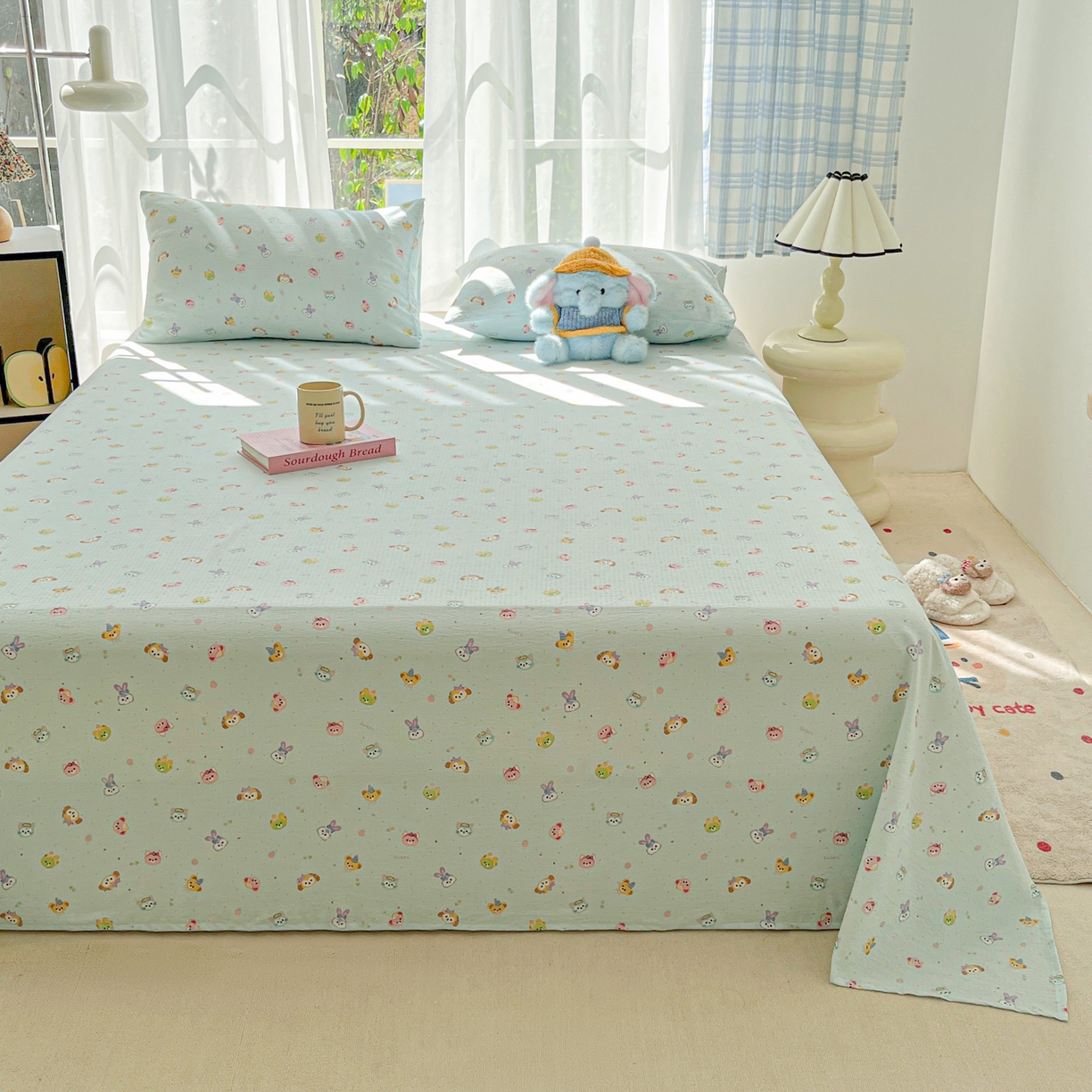 91家纺网 家纺一手货源 找家纺 韩巢家纺 2025新款双层纱儿童卡通风床单寝室单人学生宿舍单床单床单单件单品床单 绒毛摇滚