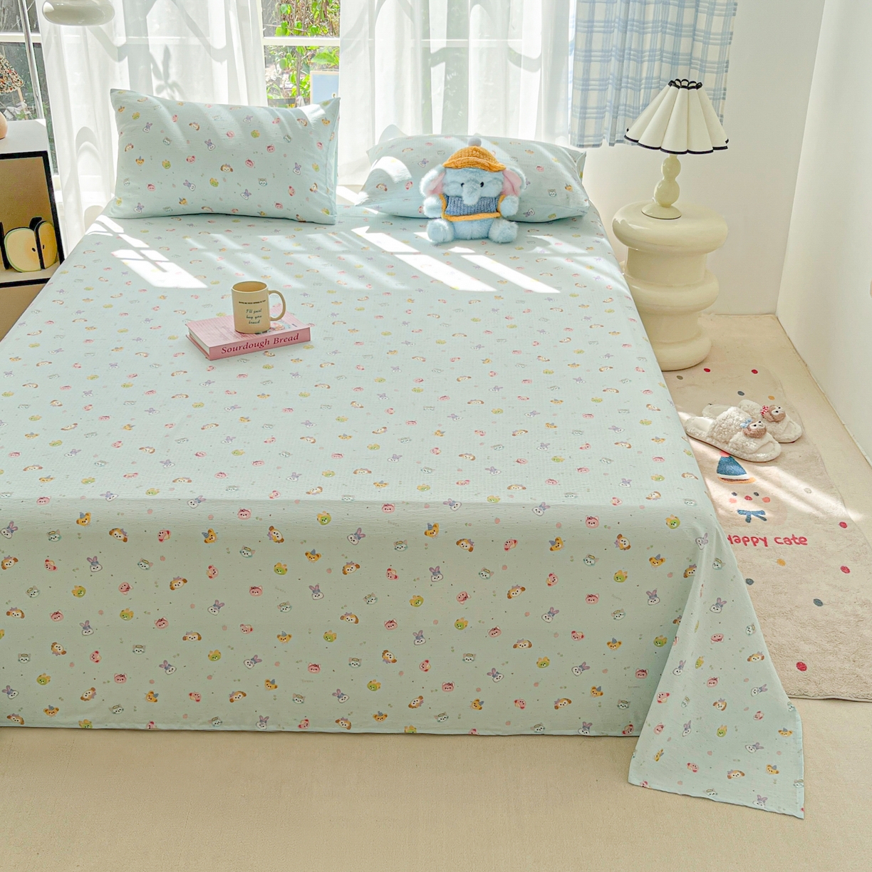 91家纺网 家纺一手货源 找家纺 韩巢家纺 2025新款双层纱儿童卡通风床单寝室单人学生宿舍单床单床单单件单品床单 绒毛摇滚