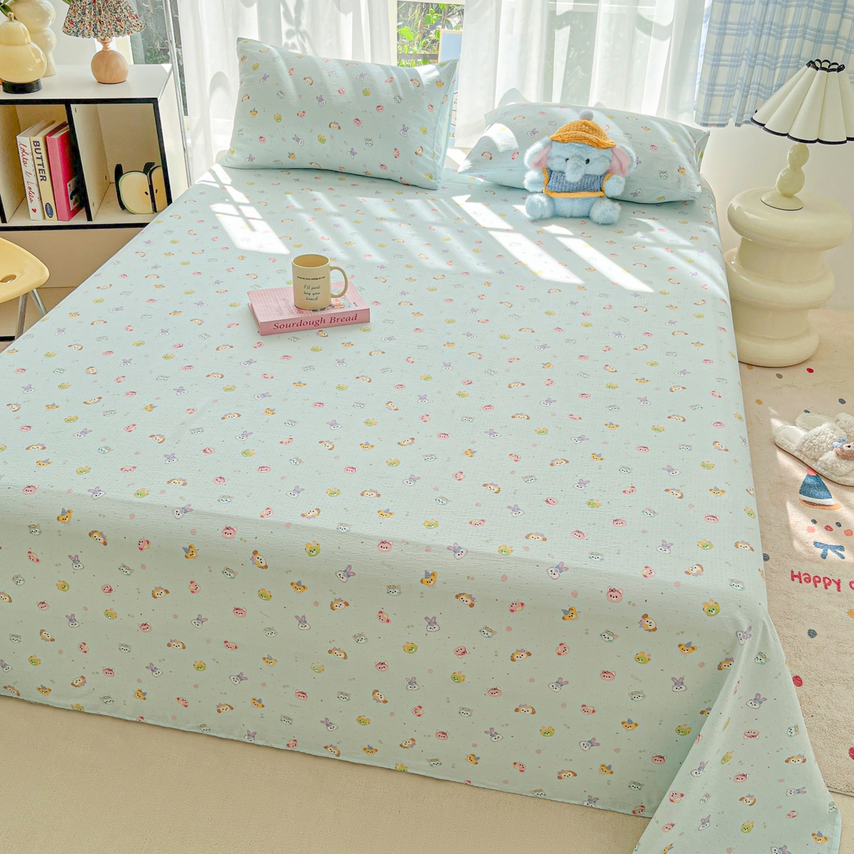 91家纺网 家纺一手货源 找家纺 韩巢家纺 2025新款双层纱儿童卡通风床单寝室单人学生宿舍单床单床单单件单品床单 绒毛摇滚