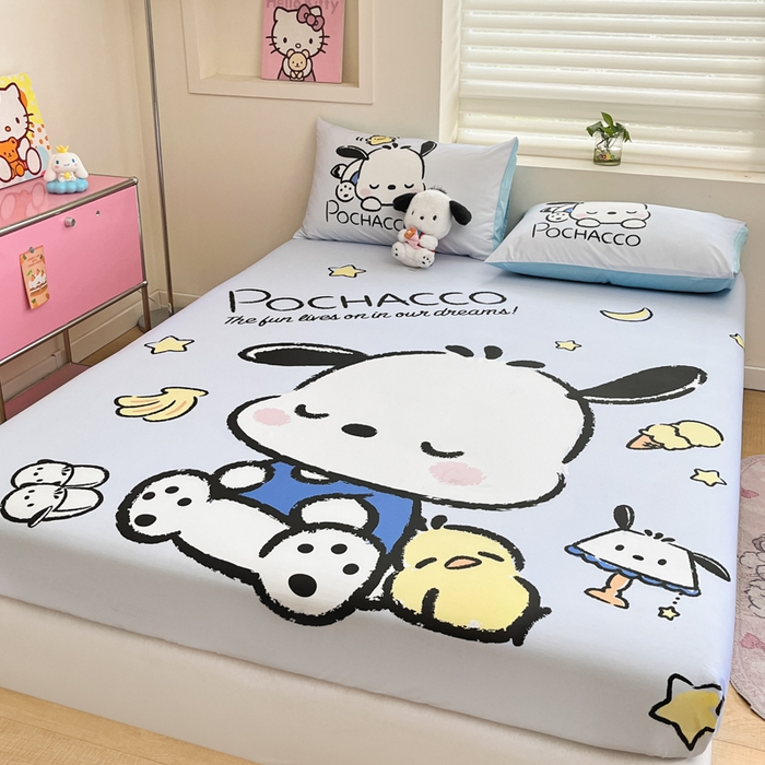 91家纺网 家纺一手货源 找家纺 金爱家 2025新款三丽鸥全棉床笠 棉单品-香蕉帕哈狗